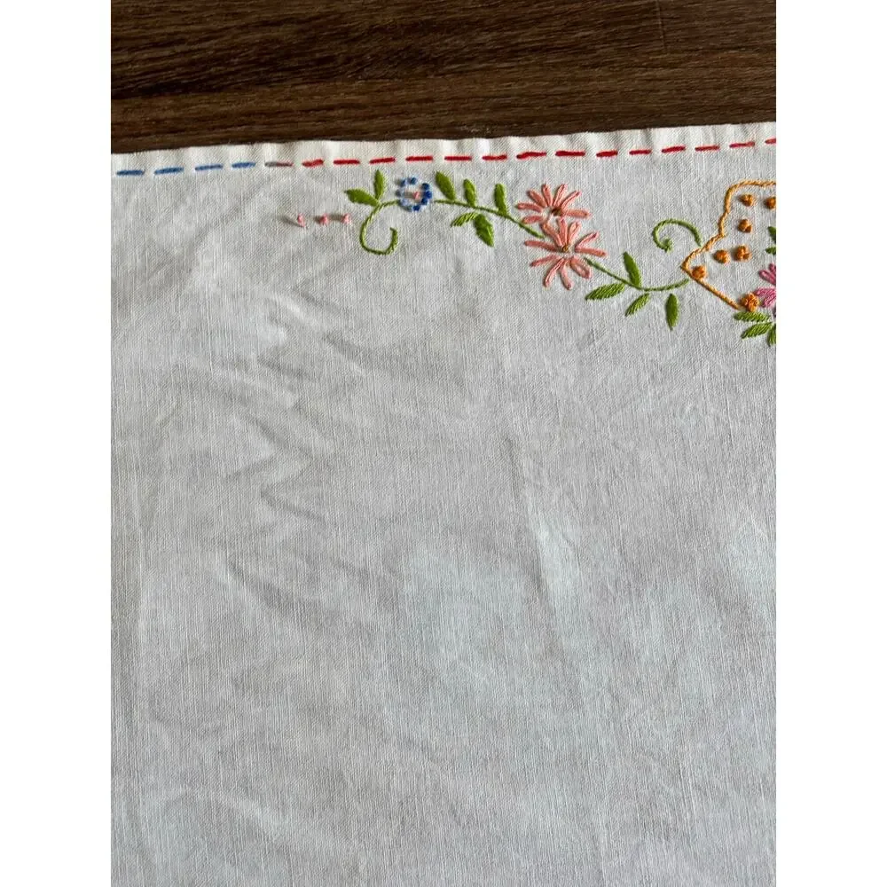 Vintage Rainbow Floral Embroidered Table Runner 50x16 Dresser Scarf Cottagecore